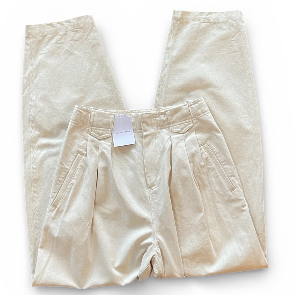Song Of Style Quinn Light Natural Tan 100% Cotton Pants Sz Xs Barrel Hi-Rise Nwt — image 2 of 8